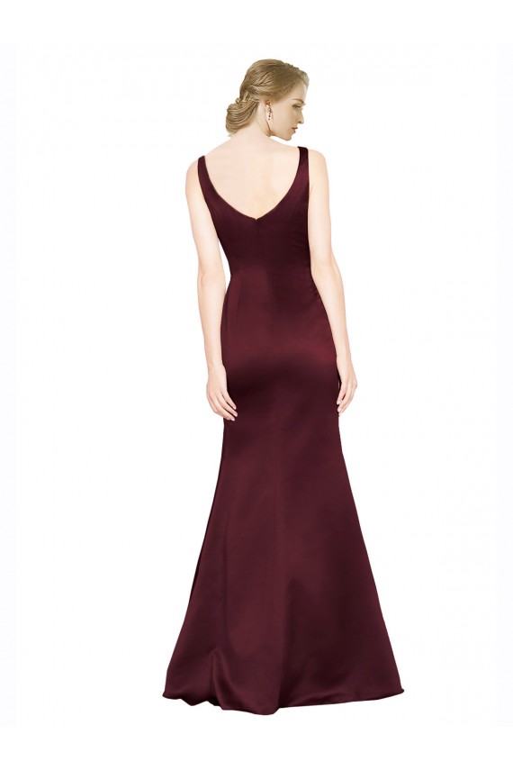 Satin V-Neck Low Back A-Line Burgundy Black Tie Prom Dress Canada Factory