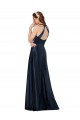 Satin V-Neck Keyhole Back A-Line Dark Navy Prom Dress Canada Factory