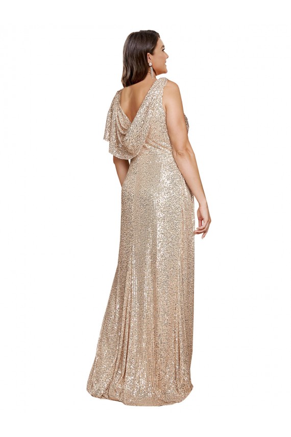 Sequin V-Neck A-Line Gold Black Tie Plus Size Prom Dress Canada Factory