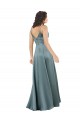 Silk like Satin V-Neck V-Back A-Line Black Long Prom Dress Canada Factory