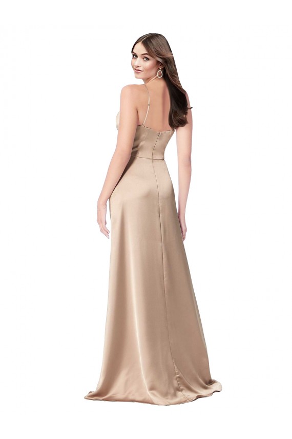 Silky Satin V-Neck Low Back A-Line Champagne Pink Prom Dress Canada Factory