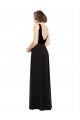 Soft Chiffon & Velvet V-Neck V-Back A-Line Black Prom Dress Canada Factory