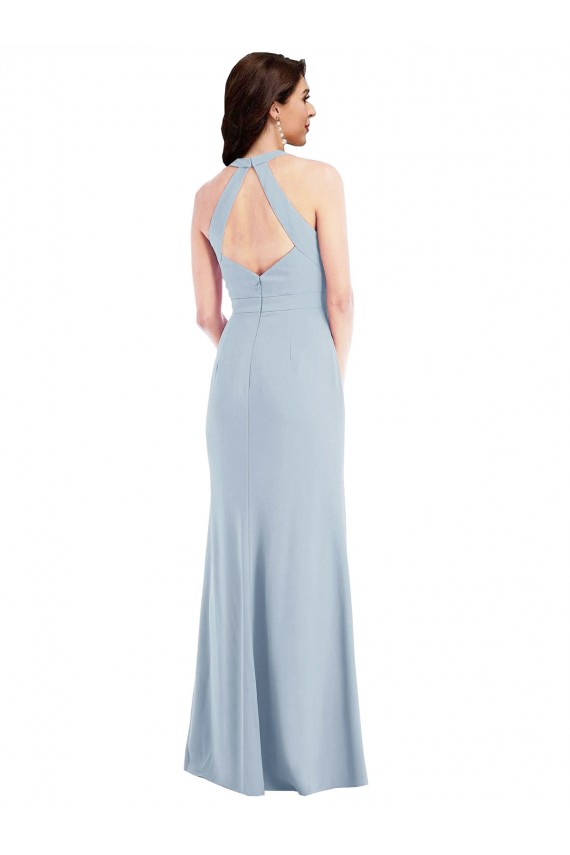 Stretch Crepe V-Neck Open Back A-Line Light Sky Blue Prom Dress Canada Factory