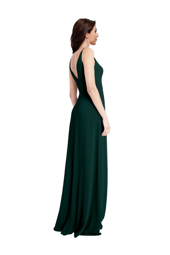Stretch Crepe V-Neck V-Back A-Line Midnight Green Prom Dress Canada Factory