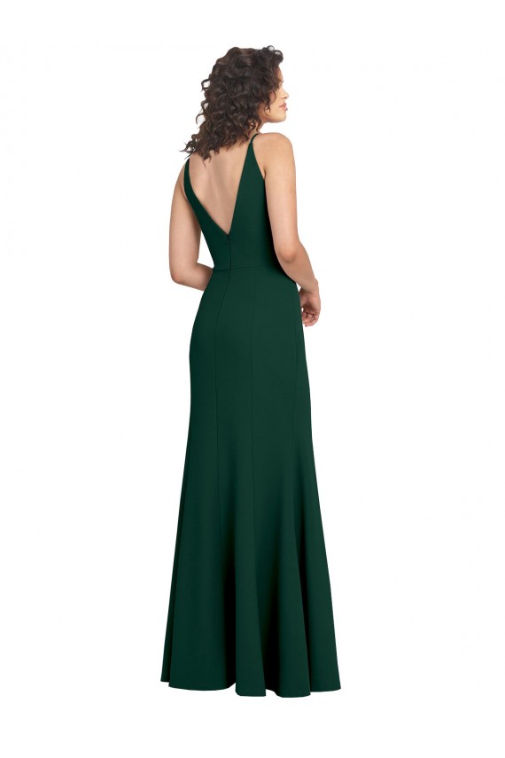 Stretch Crepe V-Neck V-Back A-Line Midnight Green Long Prom Dress Canada Factory