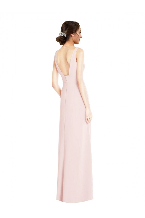 Stretch Crepe V-Neck Low Back A-Line Pink Black Tie Prom Dress Canada Factory