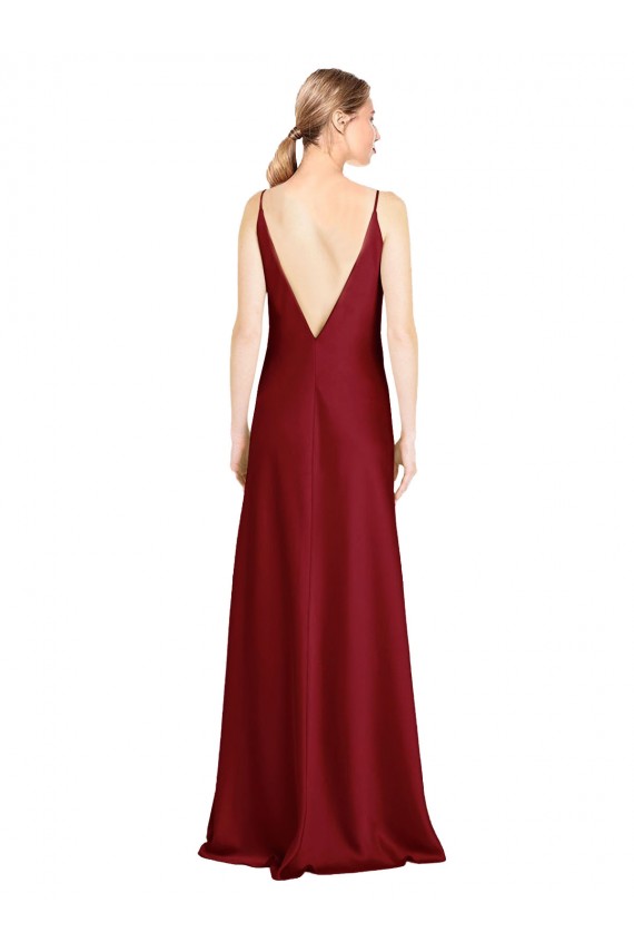 Stretch Satin V-Neck V-Back A-Line Burgundy Black Tie Prom Dress Canada Factory