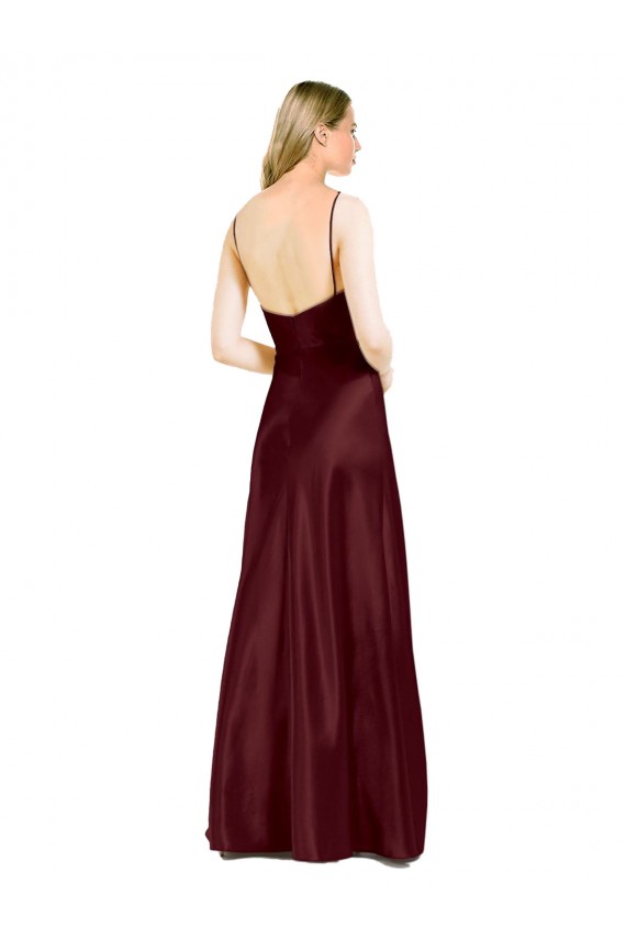 Stretch Satin V-Neck A-Line Burgundy Gold Prom Dress Canada Factory