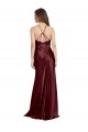 Stretch Satin V-Neck Sleeveless A-Line Burgundy Gold Long Prom Dress Canada Factory