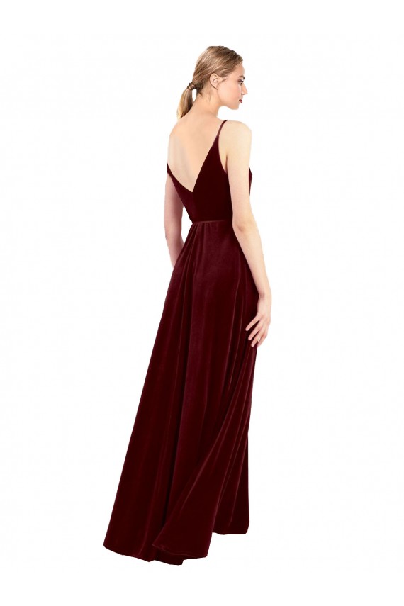 Stretch Velvet V-Neck V-Back A-Line Burgundy Prom Dress Canada Factory