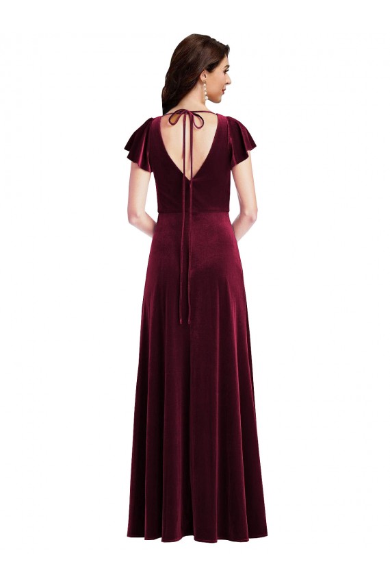 Stretch Velvet V-Neck A-Line Burgundy Prom Dress Canada Factory