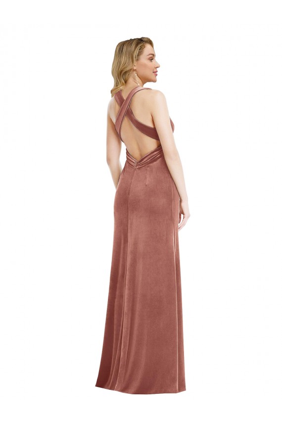 Stretch Velvet V-Neck Open Back A-Line Cinnamon Rose Prom Dress Canada Factory