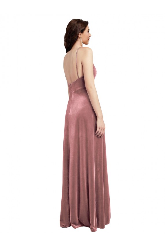 Stretch Velvet V-Neck Low Back A-Line Cinnamon Rose Prom Dress Canada Factory