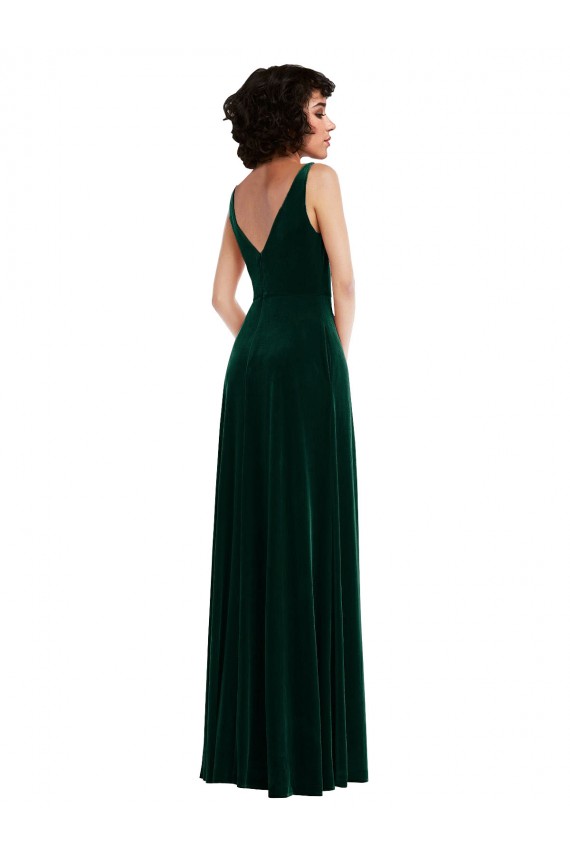 Stretch Velvet V-Neck V-Back A-Line Dark Green Prom Dress Canada Factory