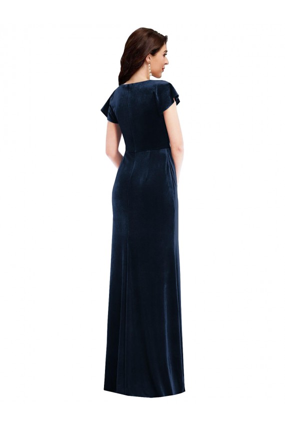 Stretch Velvet V-Neck A-Line Dark Navy Prom Dress Canada Factory