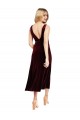Stretch Velvet V-Neck V-Back A-Line Burgundy Midi Length Prom Dress Canada Factory