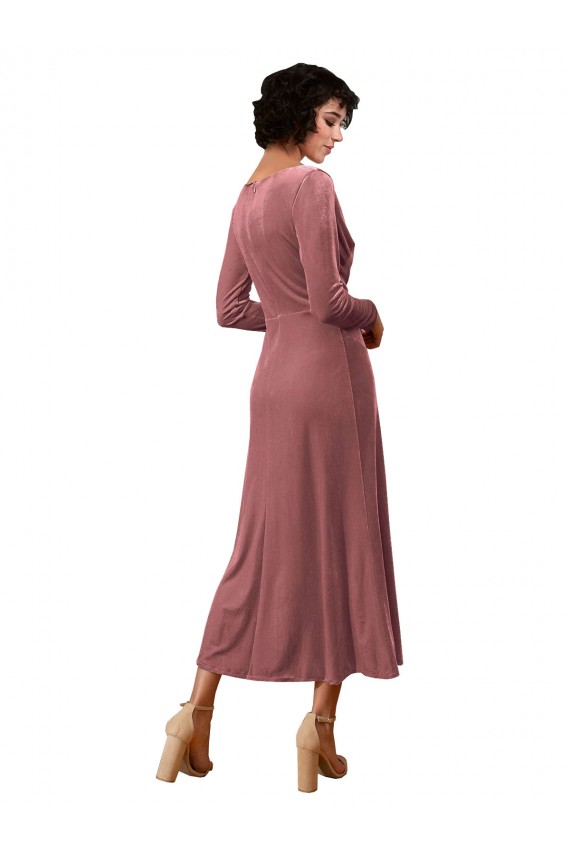 Stretch Velvet V-Neck A-Line Cinnamon Rose Black Tie Prom Dress Canada Factory
