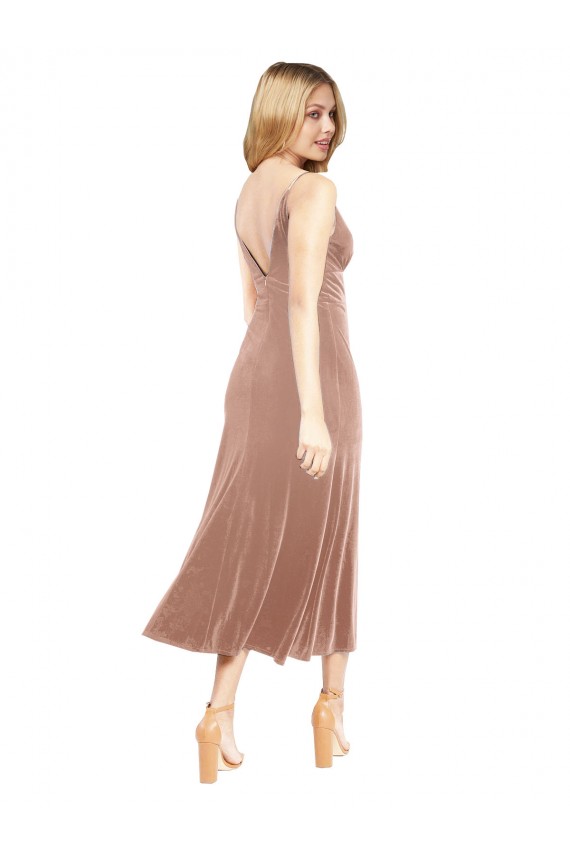 Stretch Velvet V-Neck V-Back A-Line Pink Prom Dress Canada Factory