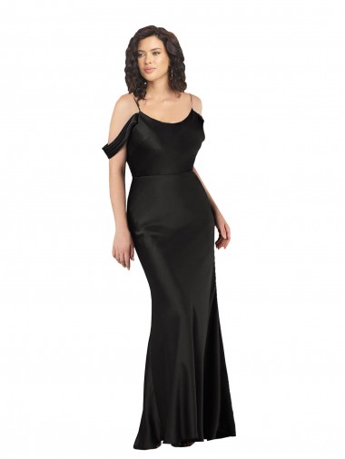 Silky Satin Off the Shoulder Low Back A-Line Black Prom Dress Canada Factory