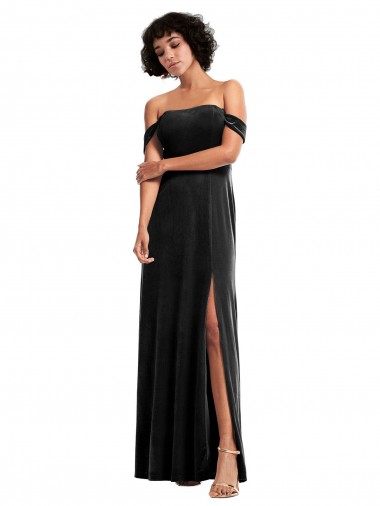 Stretch Velvet Strapless A-Line Black Prom Dress Canada Factory