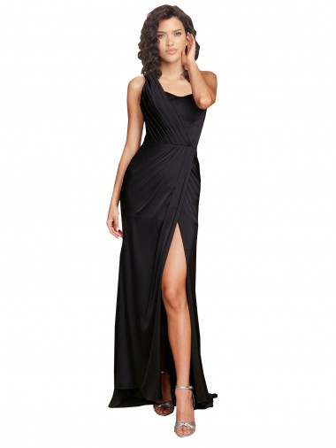 Silky Satin One Shoulder A-Line Black Prom Dress Canada Factory