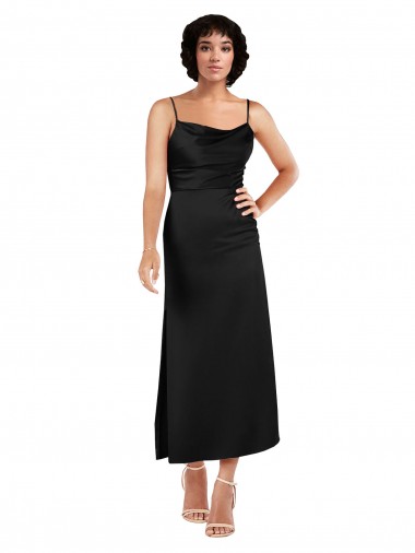 Silky Satin Cowl Neck A-Line Black Prom Dress Canada Factory