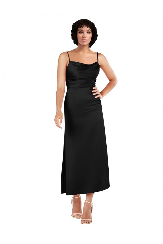 Silky Satin Cowl Neck A-Line Black Prom Dress Canada Factory