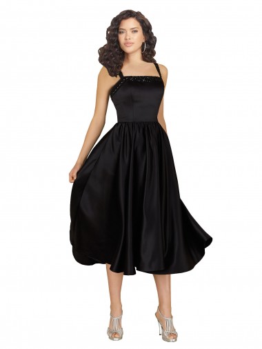 Satin Square Neck A-Line Black Prom Dress Canada Factory