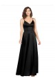 Silk like Satin V-Neck V-Back A-Line Black Long Prom Dress Canada Factory