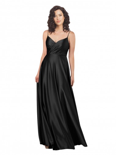 Silky Satin V-Neck Low Back A-Line Black Prom Dress Canada Factory