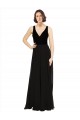 Soft Chiffon & Velvet V-Neck V-Back A-Line Black Prom Dress Canada Factory