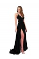 Spandex V-Neck Open Back A-Line Black Black Tie Prom Dress Canada Factory