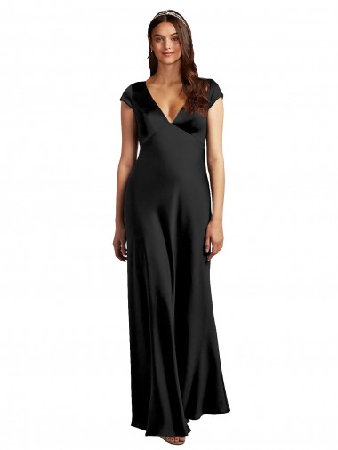 Stretch Satin V-Neck Keyhole Back A-Line Black Prom Dress Canada Factory