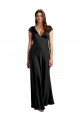 Stretch Satin V-Neck Keyhole Back A-Line Black Prom Dress Canada Factory
