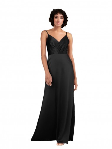 Silky Satin V-Neck Column Black Prom Dress Canada Factory