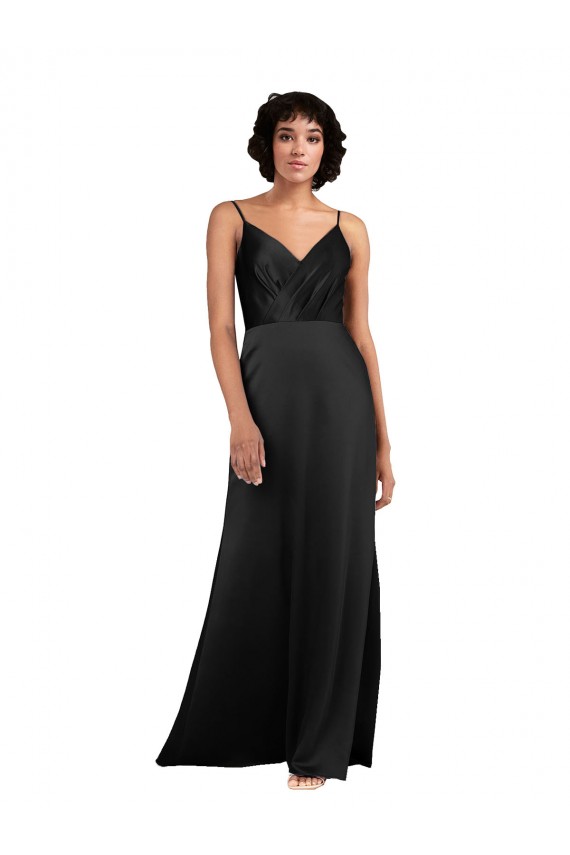 Silky Satin V-Neck Column Black Prom Dress Canada Factory
