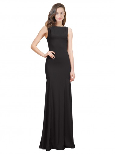 Stretch Crepe Bateau Neck Open Back Mermaid Black Prom Dress Canada Factory