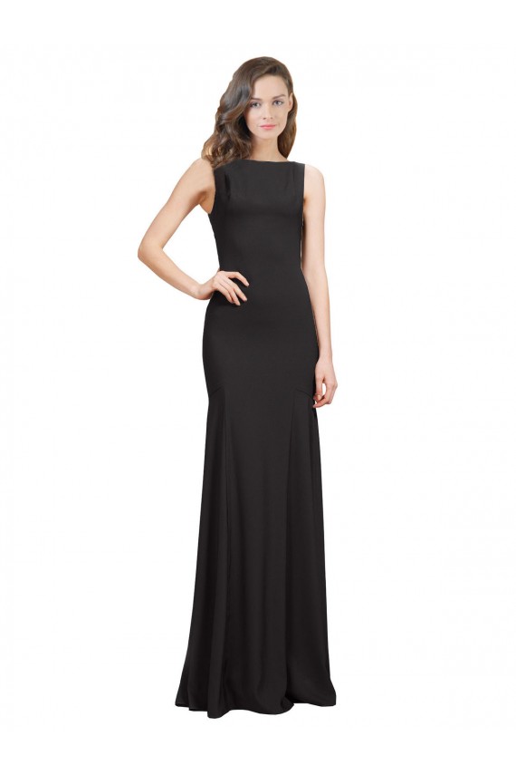 Stretch Crepe Bateau Neck Open Back Mermaid Black Prom Dress Canada Factory