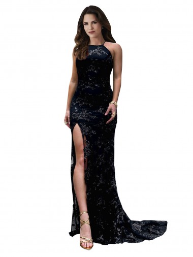 Lace High Neck Open Back Mermaid Black Black Tie Prom Dress Canada Factory