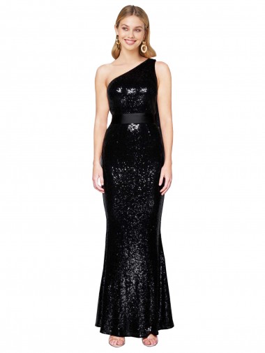 Sequin One Shoulder Mermaid Black Prom Dress Canada Factory