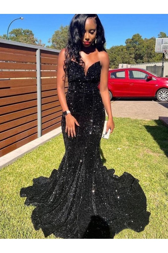 Velvet Sequin Sweetheart Mermaid Black Prom Dress Canada Factory