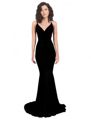 Spandex V-Neck Open Back Mermaid Black Prom Dress Canada Factory