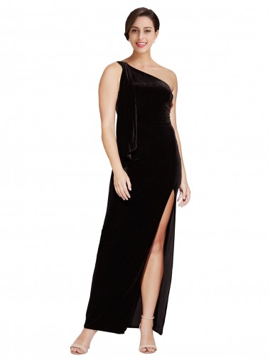 Stretch Velvet One Shoulder Sheath Black Prom Dress Canada Factory