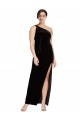 Stretch Velvet One Shoulder Sheath Black Prom Dress Canada Factory