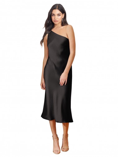 Stretch Satin One Shoulder Sheath Black Black Tie Prom Dress Canada Factory