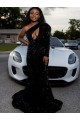 Velvet Sequin One Shoulder Sheath Black Sweep Train Prom Dress Canada Factory