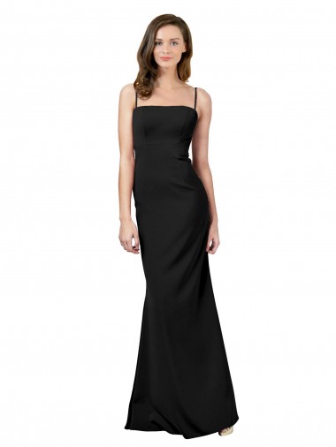 Stretch Crepe Square Neck Long Sheath Black Prom Dress Canada Factory