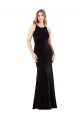 Stretch Velvet Jewel Neck Open Back Sheath Black Prom Dress Canada Factory