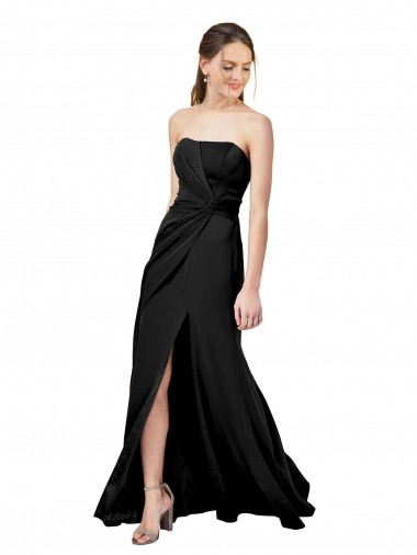 Stretch Crepe Strapless Low Back Sheath Black Prom Dress Canada Factory