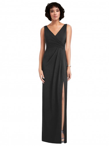 Spandex V-Neck V-Back Sheath Black Prom Dress Canada Factory